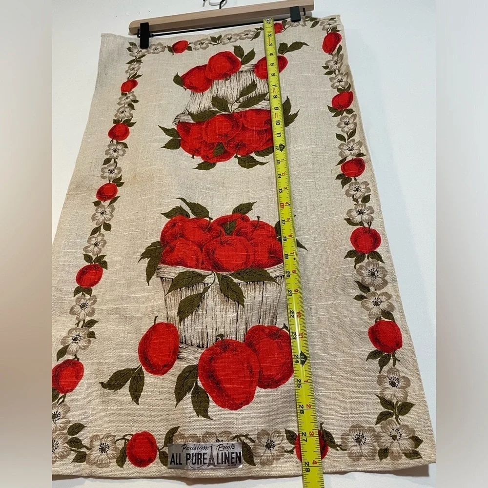 Vintage Parisian Prints Tea Towel, All Pure Linen Apple Baskets Orchard With Tag